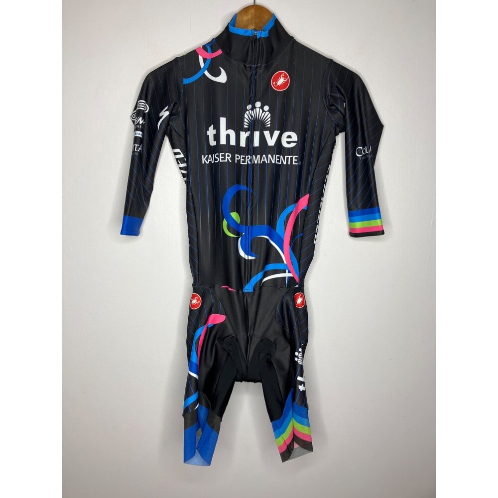 Castelli Womens Cycling Skinsuit Full Zip Black Blue Padded Medium